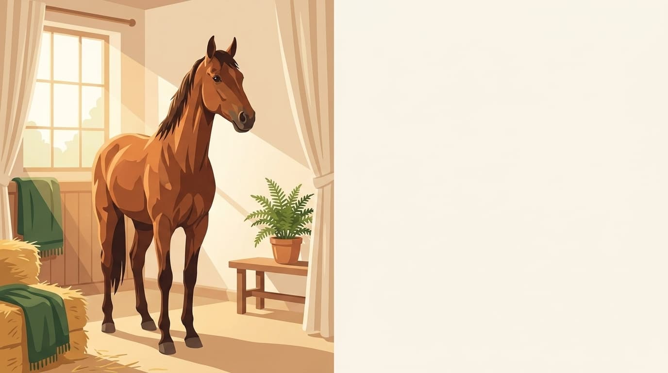 Symbolische Illustration: ein gesundes Pferd steht ruhig und entspannt in weichem Tageslicht. Keine fachliche Aussage.