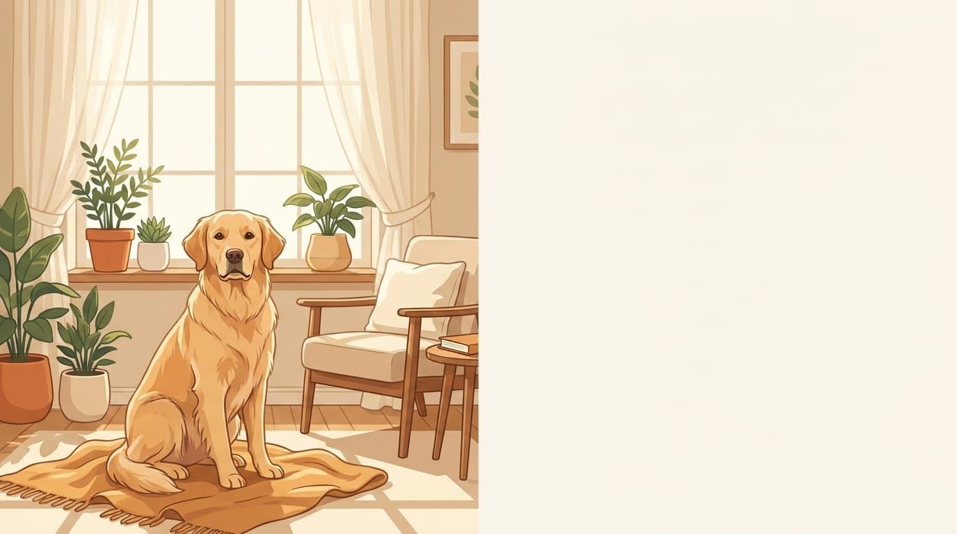 Symbolische Illustration: ein gesunder Hund sitzt ruhig und aufmerksam in weichem Licht. Keine fachliche Aussage.