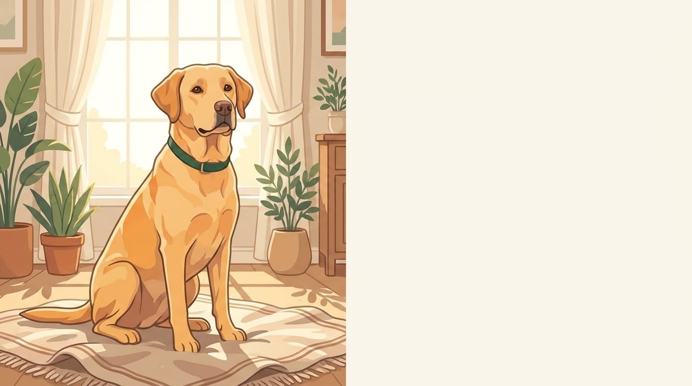 Symbolische Illustration: ein gesunder Hund sitzt ruhig und aufmerksam in weichem Licht. Keine fachliche Aussage.