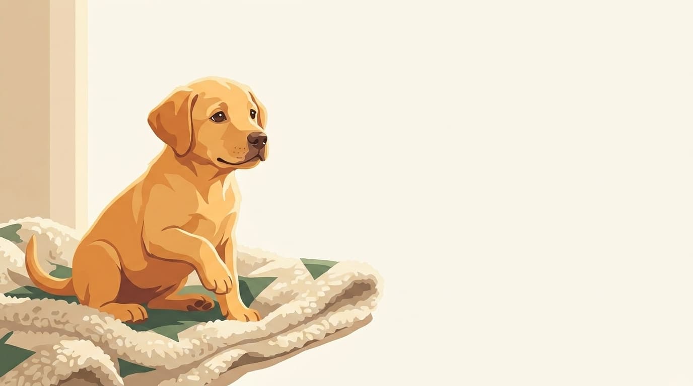 Symbolische Illustration: ein gesunder, junger Hundewelpe auf einer weichen Decke. Keine fachliche Aussage.