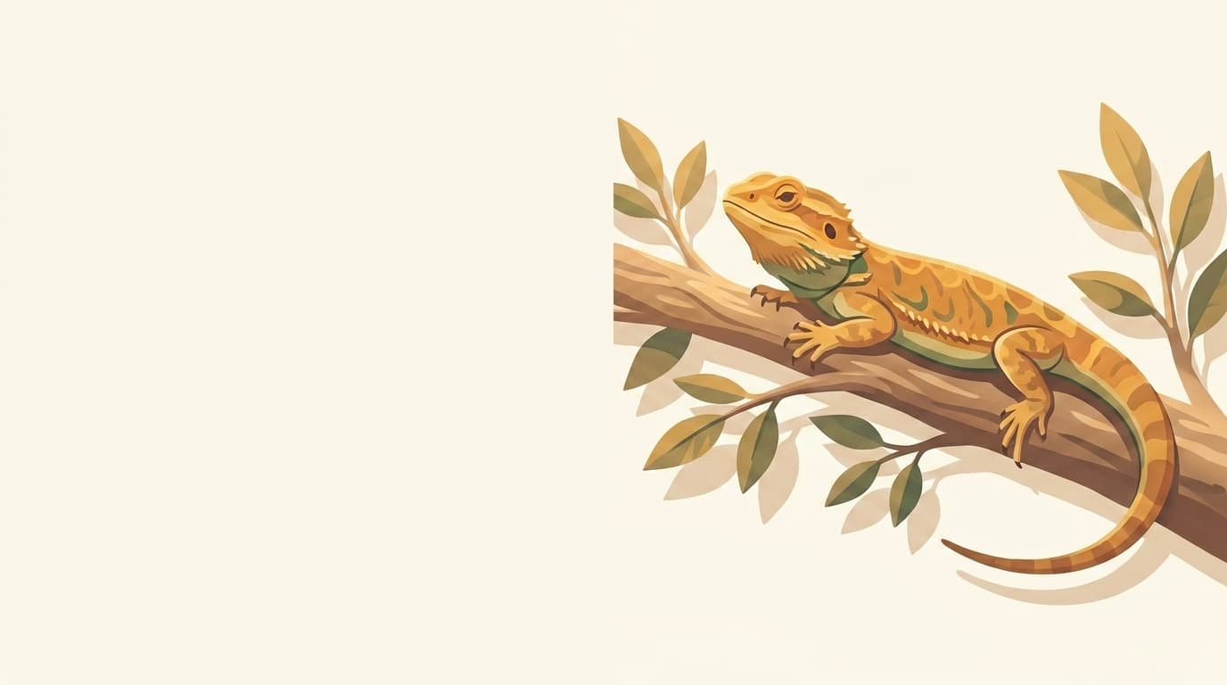 Symbolische Illustration: eine gesunde Bartagame ruht ruhig auf einem Ast in warmem Licht. Keine fachliche Aussage.