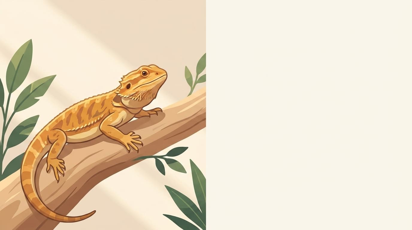 Symbolische Illustration: eine gesunde Bartagame ruht ruhig auf einem Ast in warmem Licht. Keine fachliche Aussage.