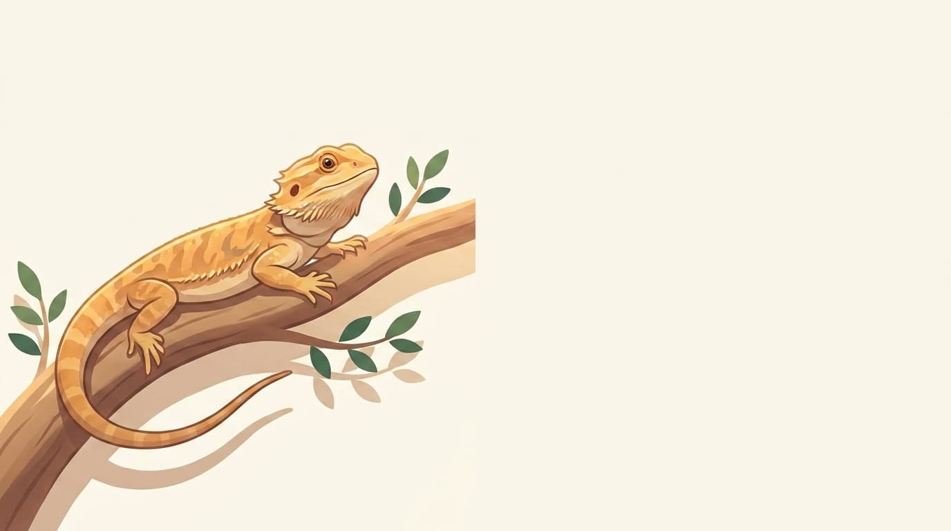 Symbolische Illustration: eine gesunde Bartagame ruht ruhig auf einem Ast in warmem Licht. Keine fachliche Aussage.
