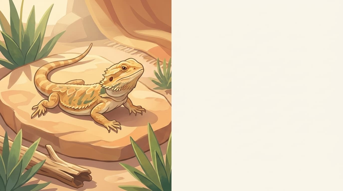 Symbolische Illustration: eine gesunde Bartagame ruht ruhig auf einem Ast in warmem Licht. Keine fachliche Aussage.