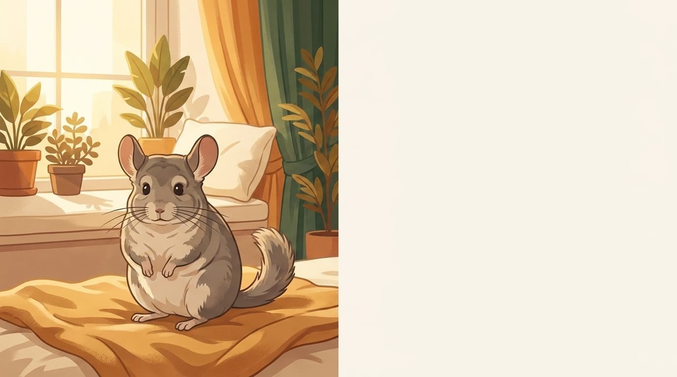 Symbolische Illustration: ein gesundes Chinchilla sitzt ruhig in weichem, warmem Licht. Keine fachliche Aussage.