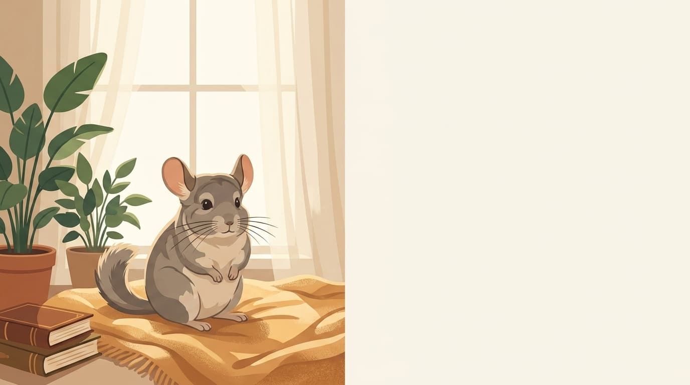 Symbolische Illustration: ein gesundes Chinchilla sitzt ruhig in weichem, warmem Licht. Keine fachliche Aussage.
