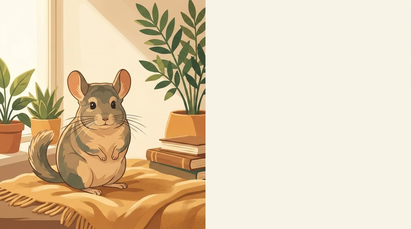 Symbolische Illustration: ein gesundes Chinchilla sitzt ruhig in weichem, warmem Licht. Keine fachliche Aussage.