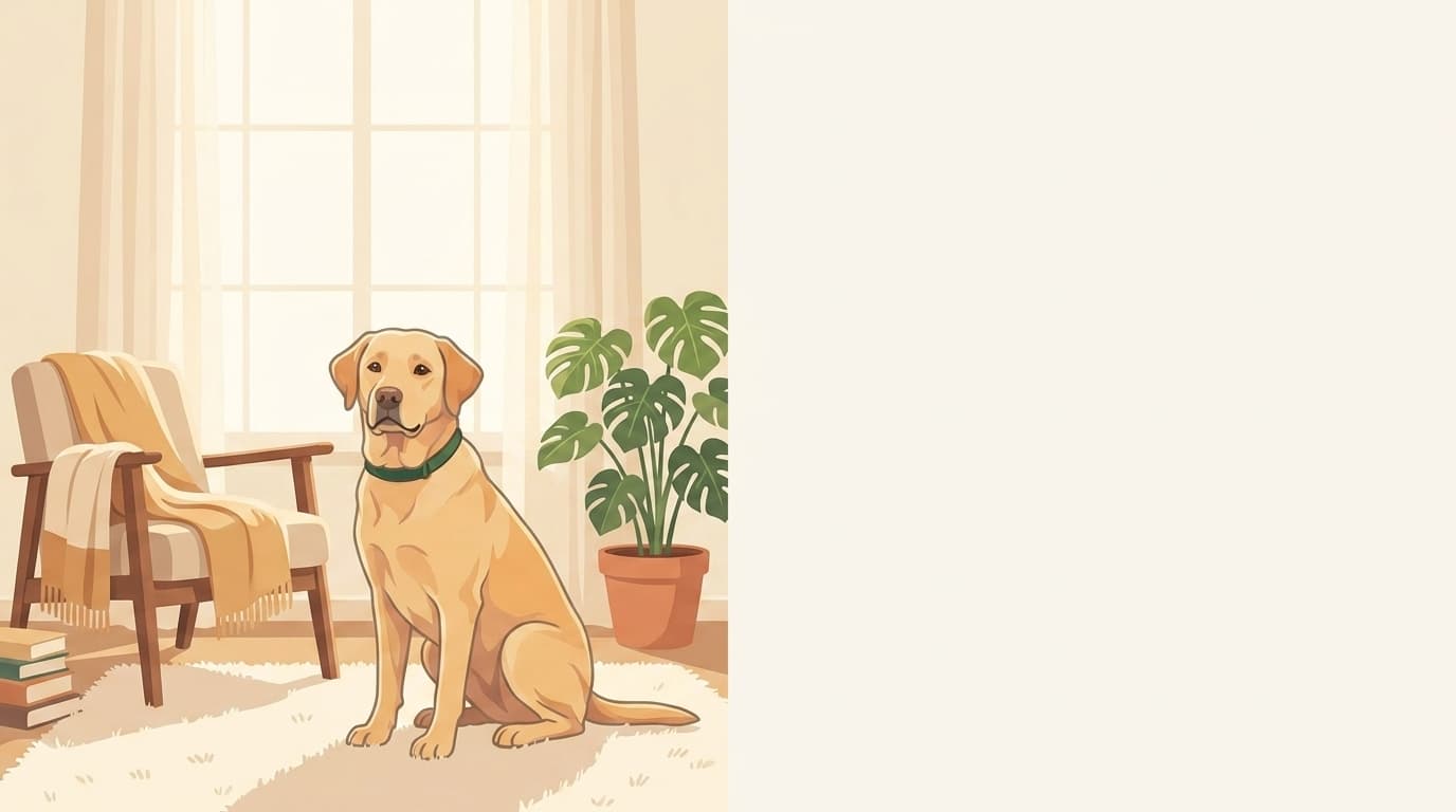 Symbolische Illustration: ein gesunder Hund sitzt ruhig und aufmerksam in weichem Licht. Keine fachliche Aussage.