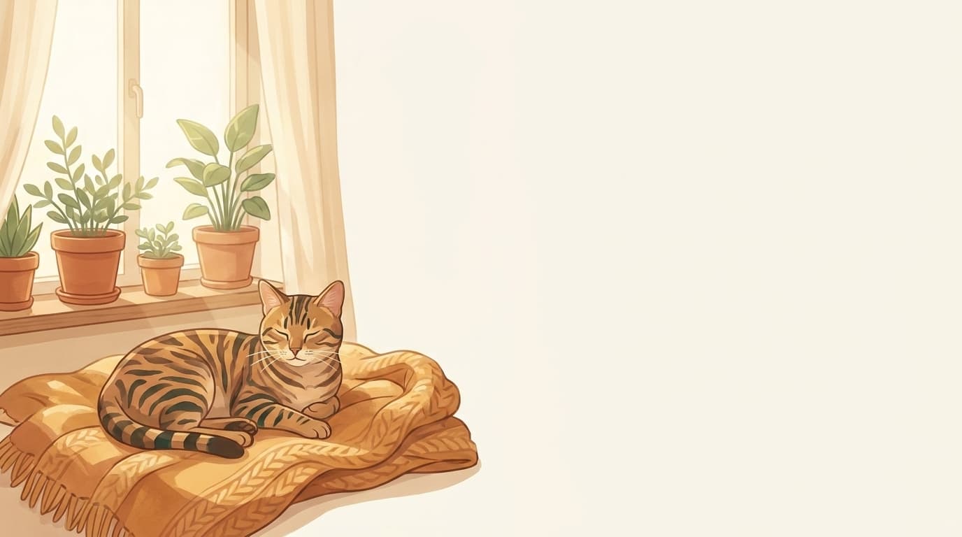Symbolische Illustration: eine gesunde Katze ruht ruhig und entspannt in weichem Licht. Keine fachliche Aussage.