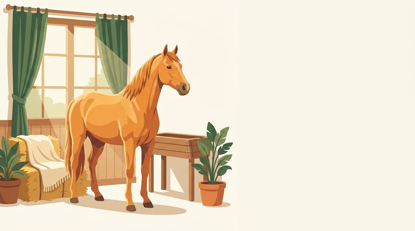 Symbolische Illustration: ein gesundes Pferd steht ruhig und entspannt in weichem Tageslicht. Keine fachliche Aussage.
