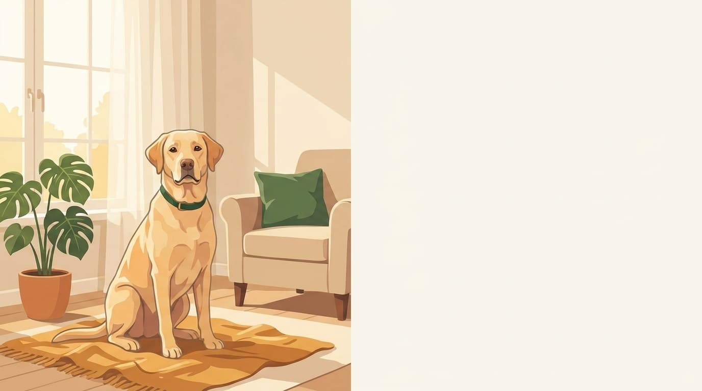Symbolische Illustration: ein gesunder Hund sitzt ruhig und aufmerksam in weichem Licht. Keine fachliche Aussage.