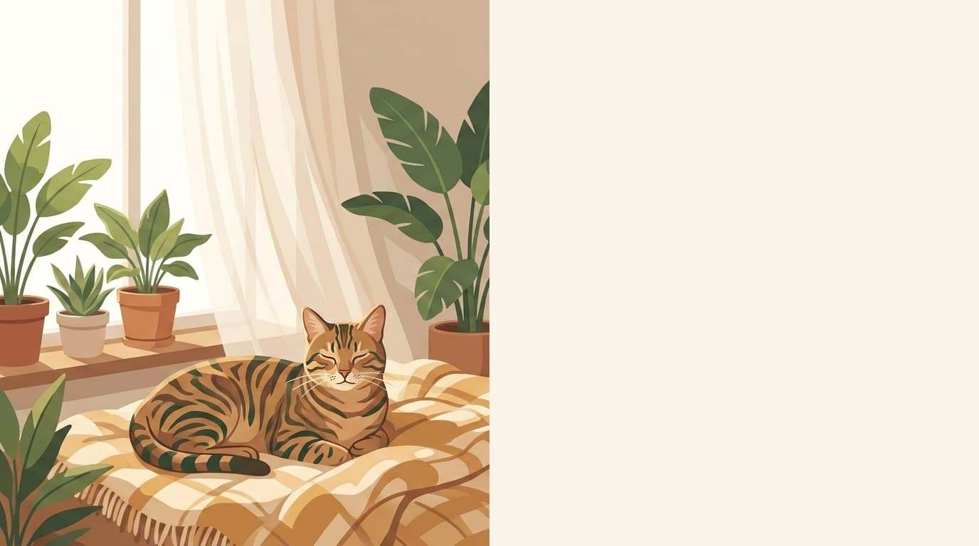 Symbolische Illustration: eine gesunde Katze ruht ruhig und entspannt in weichem Licht. Keine fachliche Aussage.