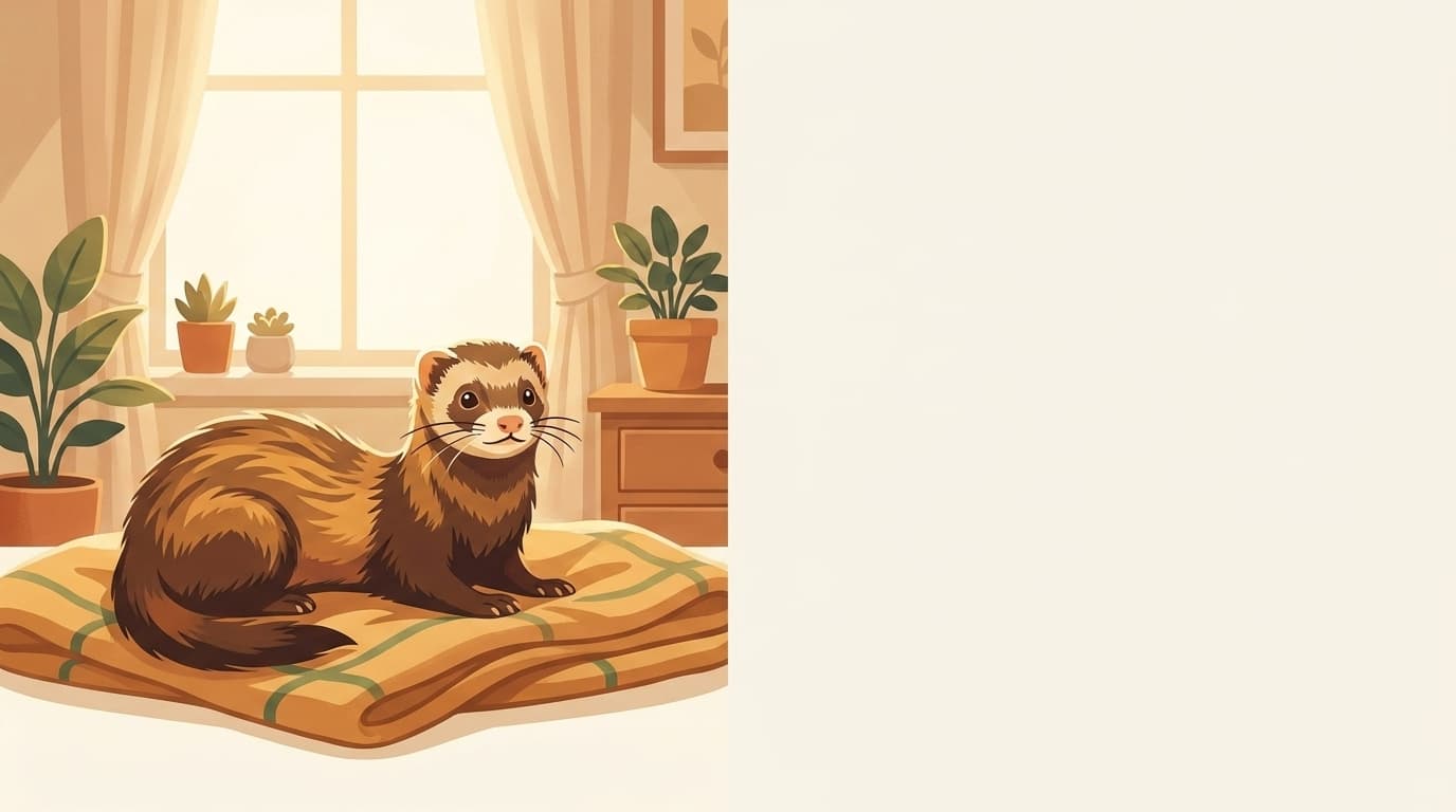 Symbolische Illustration: ein gesundes Frettchen ruht ruhig in weichem, warmem Licht. Keine fachliche Aussage.