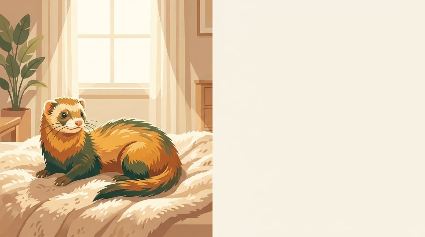 Symbolische Illustration: ein gesundes Frettchen ruht ruhig in weichem, warmem Licht. Keine fachliche Aussage.