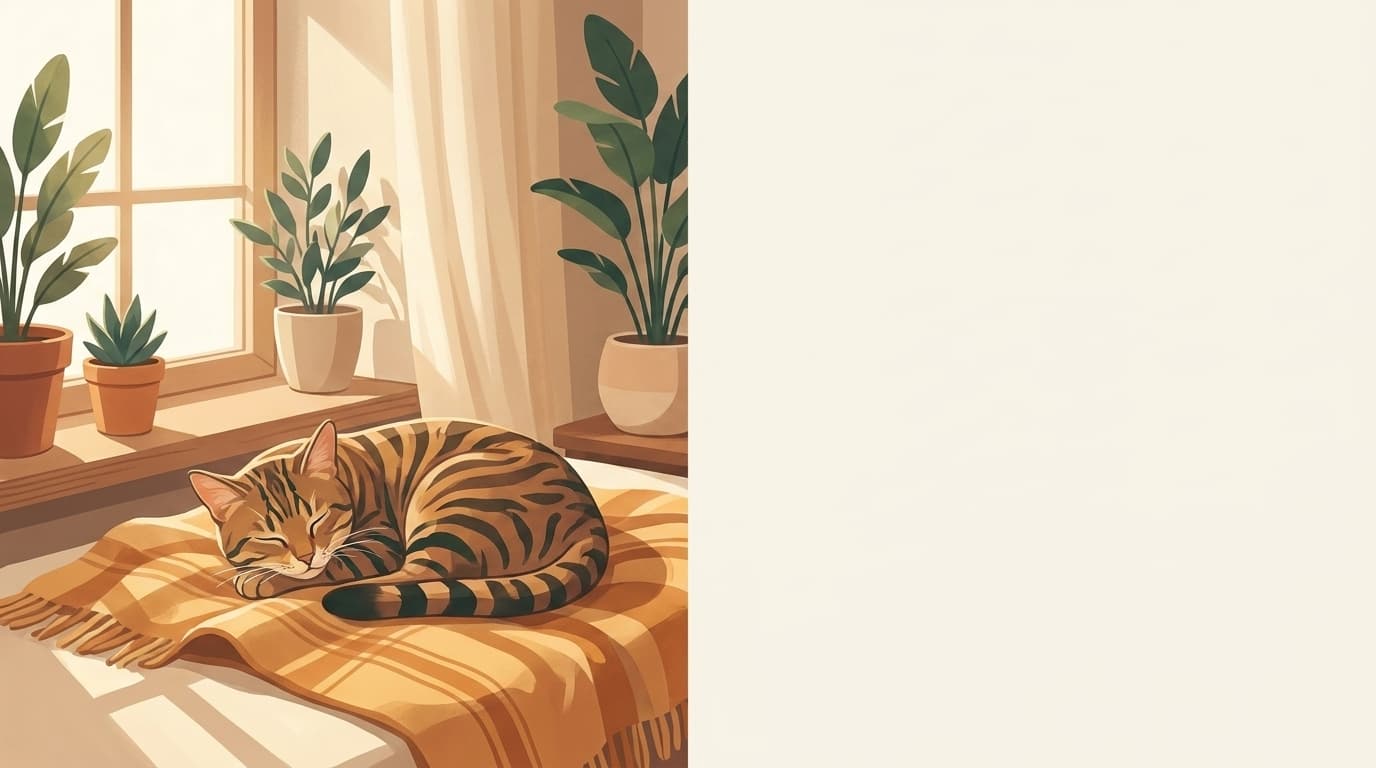 Symbolische Illustration: eine gesunde Katze ruht ruhig und entspannt in weichem Licht. Keine fachliche Aussage.