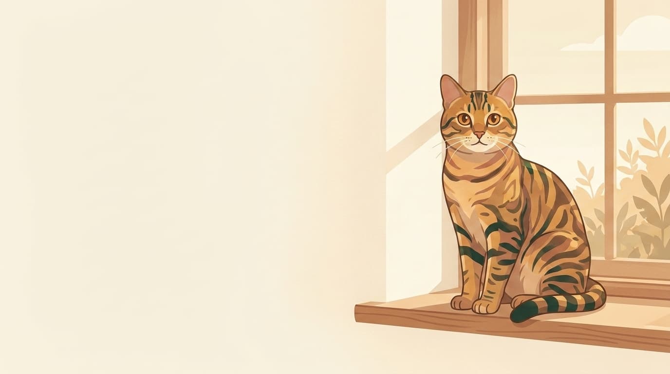 Symbolische Illustration: eine gesunde erwachsene Katze sitzt ruhig am Fenster. Keine fachliche Aussage.
