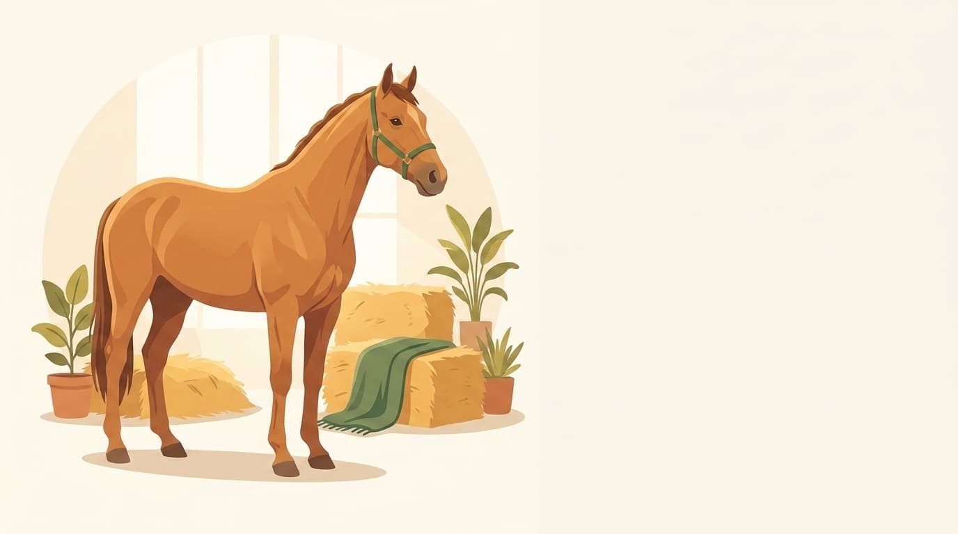 Symbolische Illustration: ein gesundes Pferd steht ruhig und entspannt in weichem Tageslicht. Keine fachliche Aussage.
