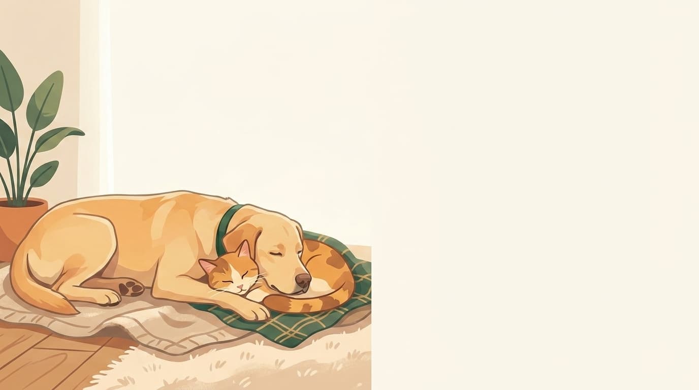 Symbolische Illustration: ein Hund und eine Katze ruhen entspannt nebeneinander. Keine fachliche Aussage.