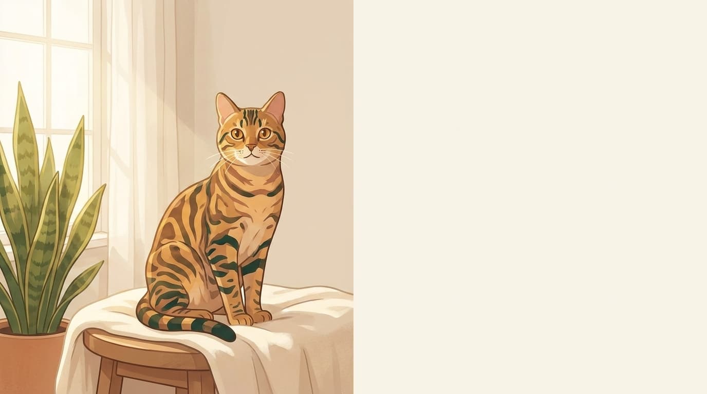 Symbolische Illustration: eine gesunde erwachsene Katze sitzt aufmerksam in einem hellen Raum. Keine fachliche Aussage.