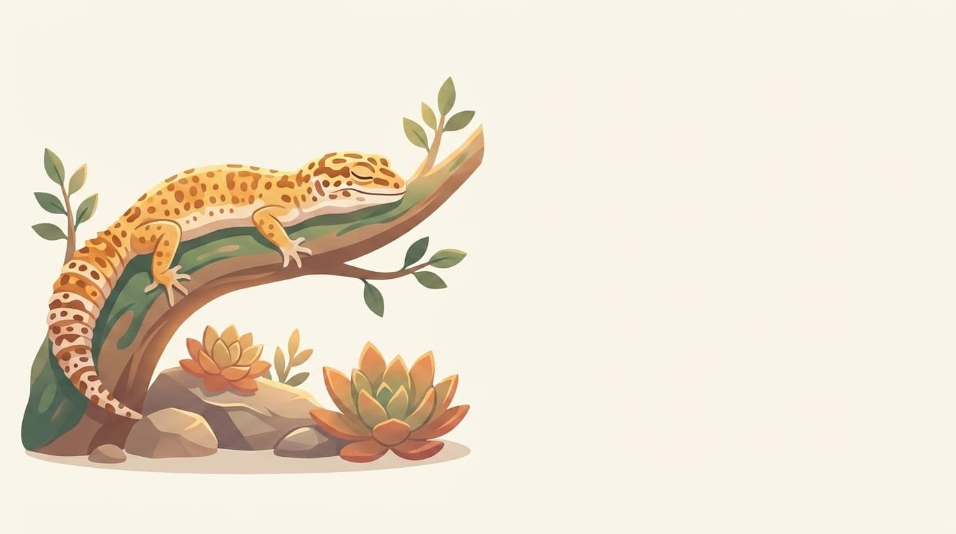 Symbolische Illustration: ein gesunder Leopardgecko ruht ruhig auf warmem Sand in weichem Licht. Keine fachliche Aussage.