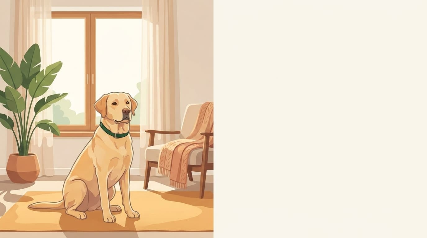 Symbolische Illustration: ein gesunder Hund sitzt ruhig und aufmerksam in weichem Licht. Keine fachliche Aussage.