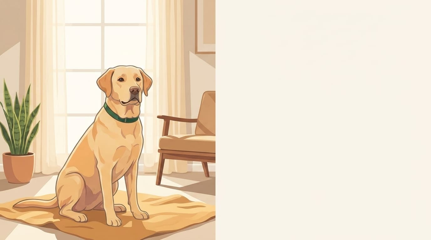 Symbolische Illustration: ein gesunder Hund sitzt ruhig und aufmerksam in weichem Licht. Keine fachliche Aussage.