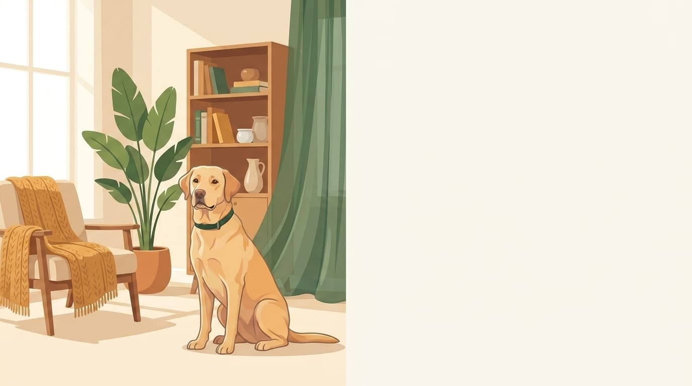 Symbolische Illustration: ein gesunder Hund sitzt ruhig und aufmerksam in weichem Licht. Keine fachliche Aussage.