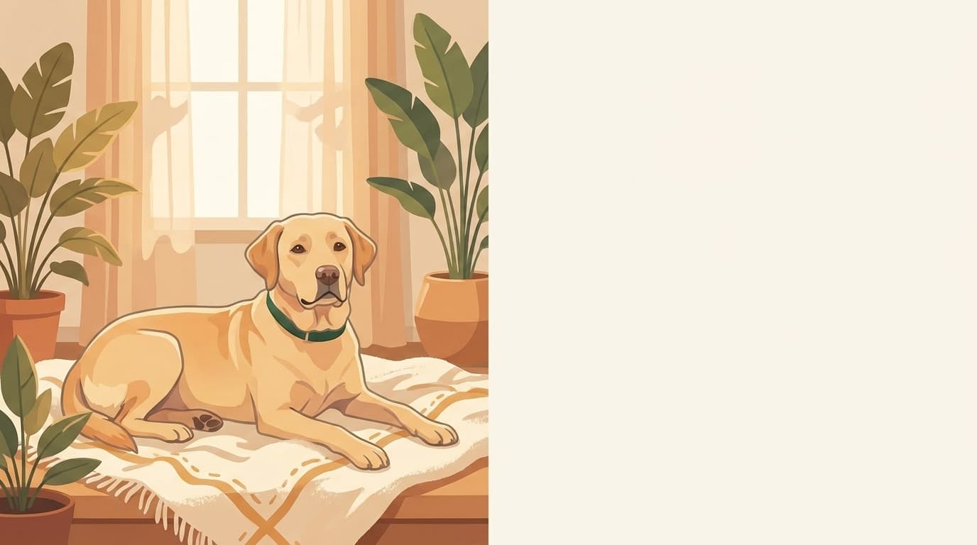 Symbolische Illustration: ein gesunder Hund sitzt ruhig und aufmerksam in weichem Licht. Keine fachliche Aussage.