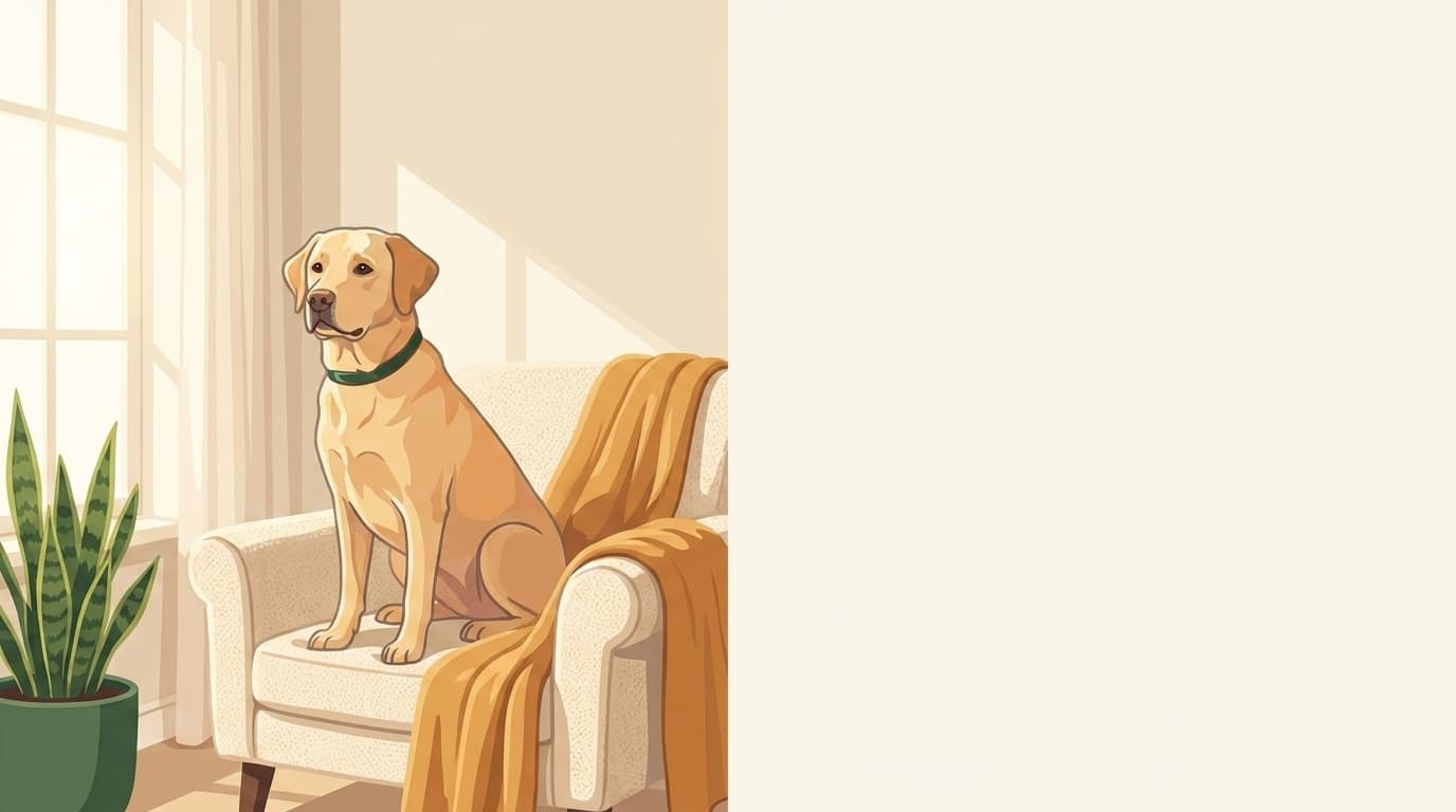 Symbolische Illustration: ein gesunder Hund sitzt ruhig und aufmerksam in weichem Licht. Keine fachliche Aussage.