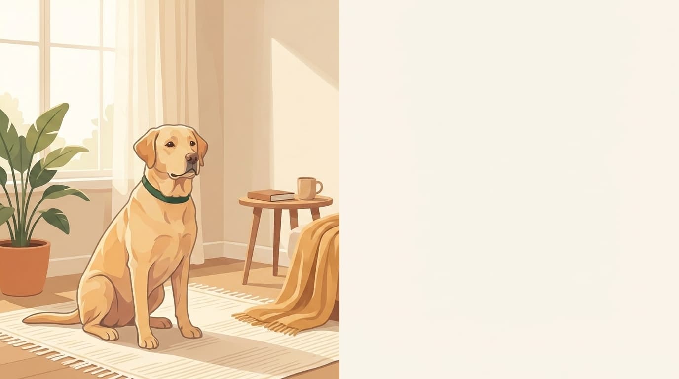 Symbolische Illustration: ein gesunder Hund sitzt ruhig und aufmerksam in weichem Licht. Keine fachliche Aussage.
