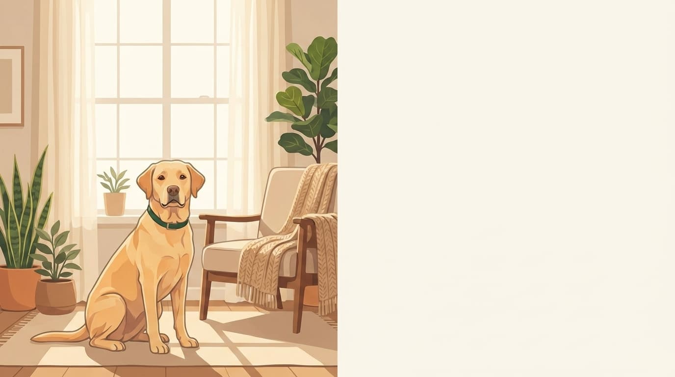 Symbolische Illustration: ein gesunder Hund sitzt ruhig und aufmerksam in weichem Licht. Keine fachliche Aussage.