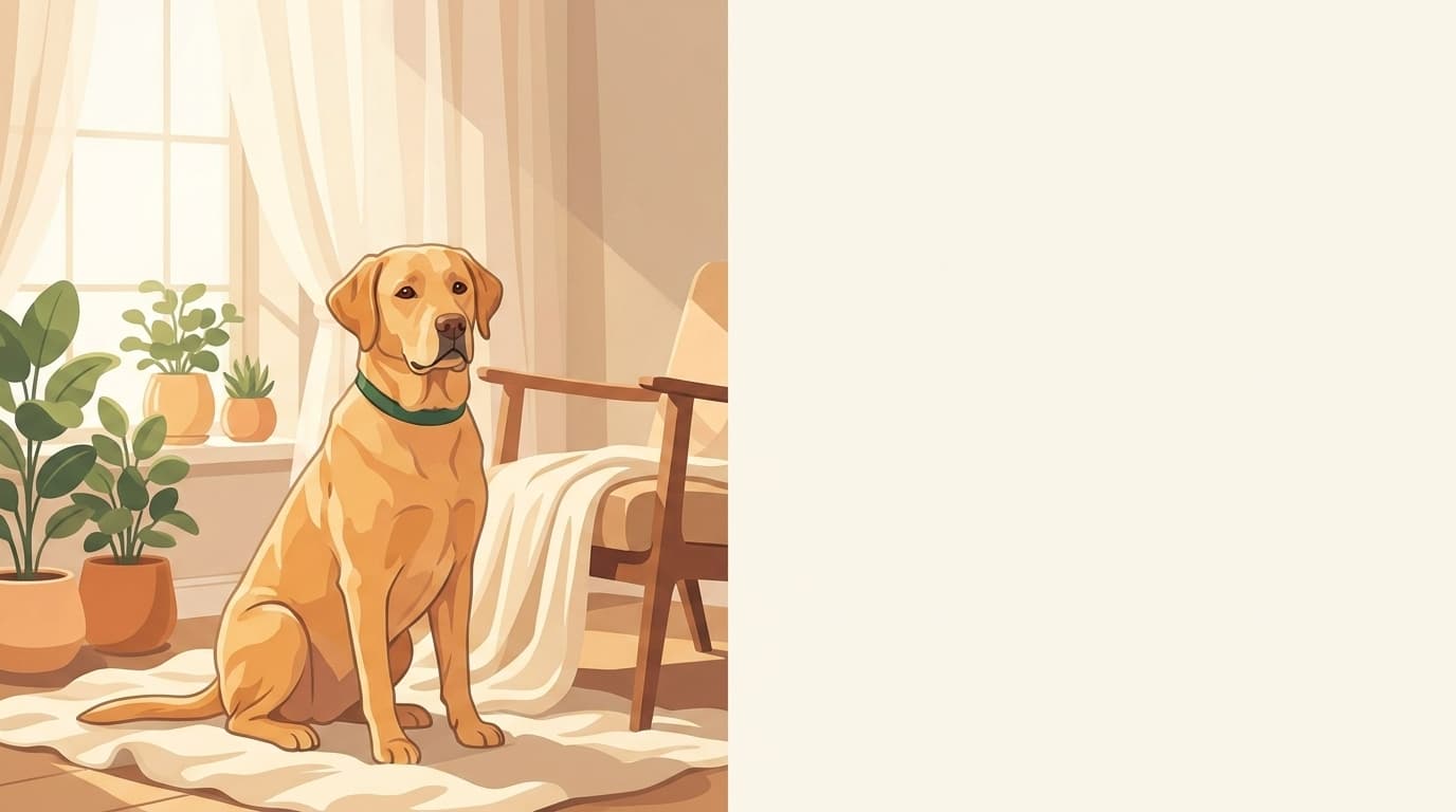 Symbolische Illustration: ein gesunder Hund sitzt ruhig und aufmerksam in weichem Licht. Keine fachliche Aussage.