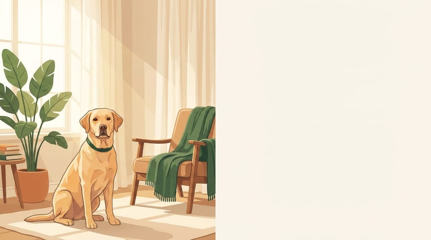 Symbolische Illustration: ein gesunder Hund sitzt ruhig und aufmerksam in weichem Licht. Keine fachliche Aussage.