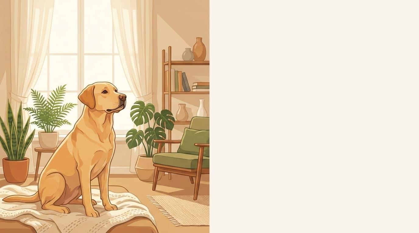Symbolische Illustration: ein gesunder Hund sitzt ruhig und aufmerksam in weichem Licht. Keine fachliche Aussage.