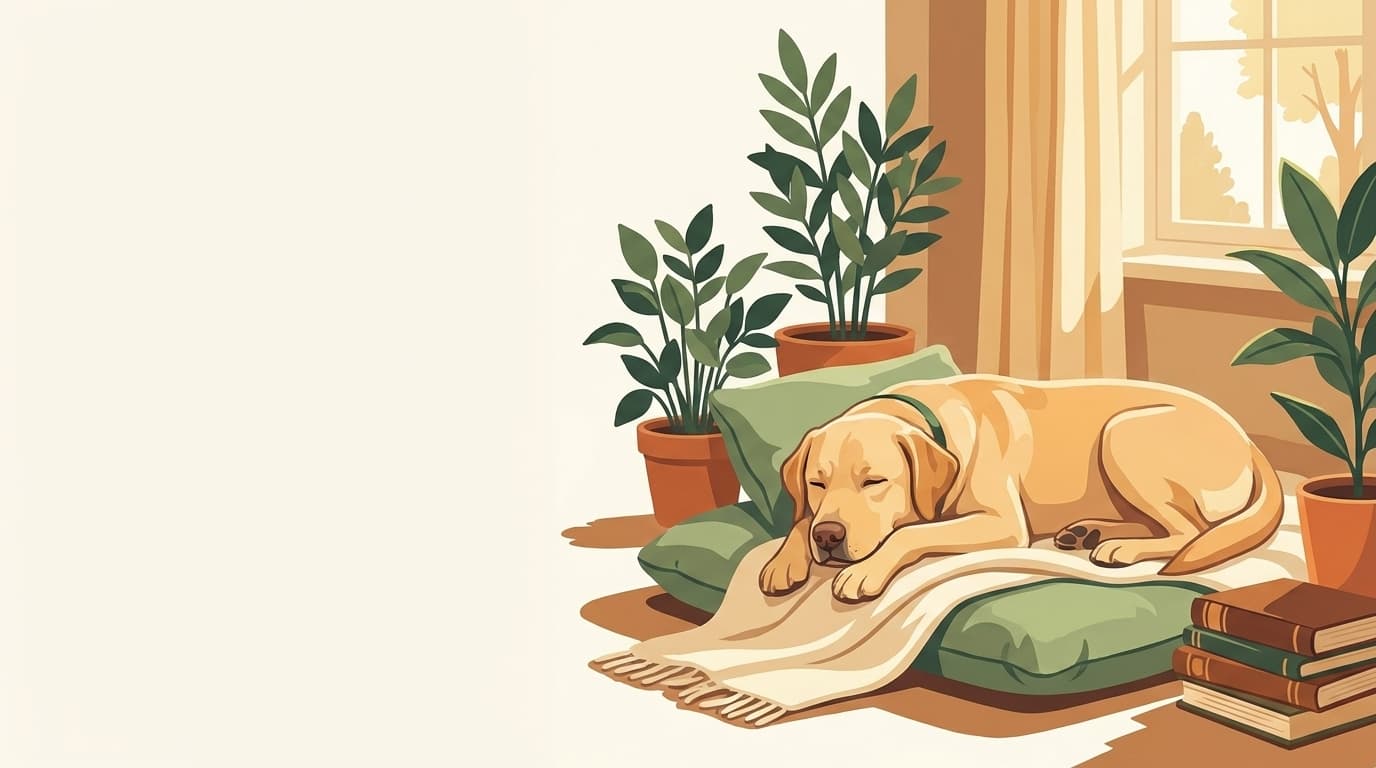 Symbolische Illustration: ein gesunder Hund sitzt ruhig und aufmerksam in weichem Licht. Keine fachliche Aussage.
