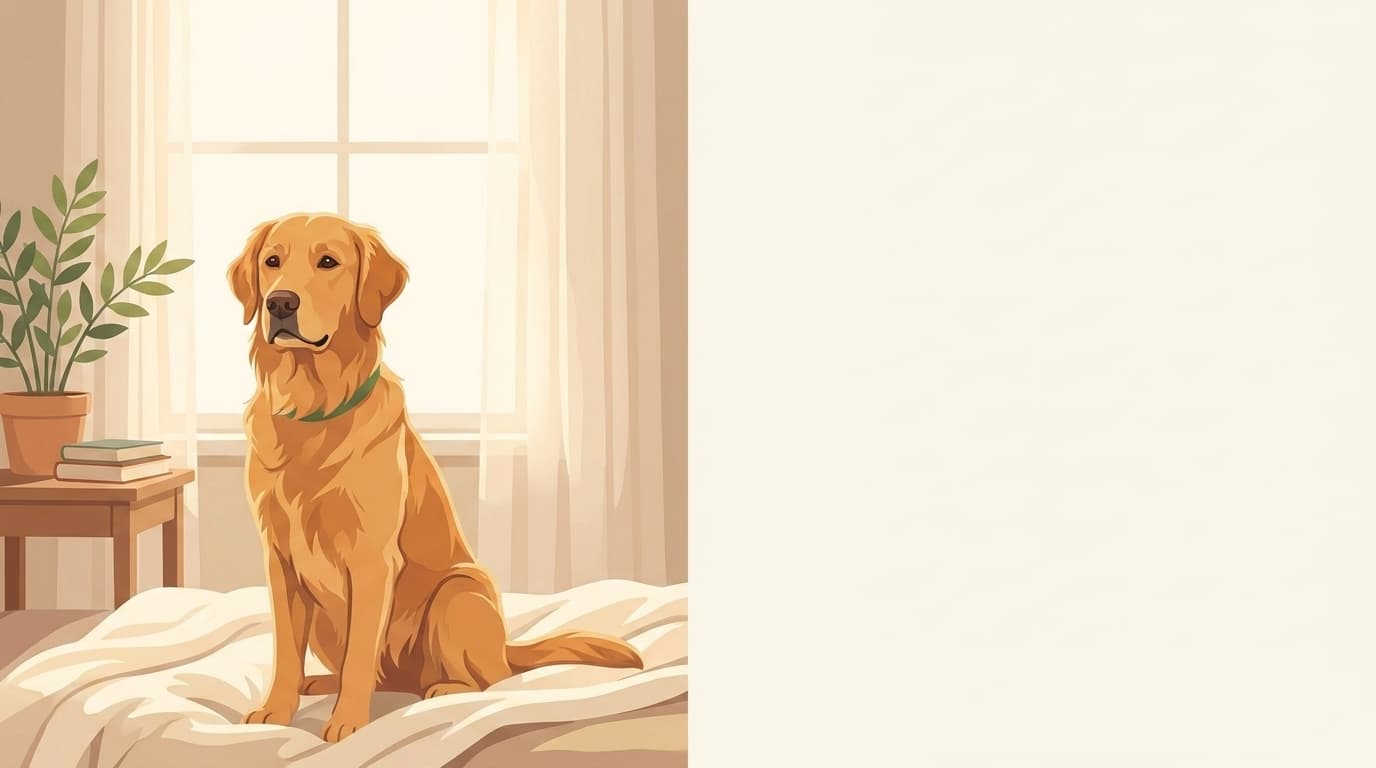 Symbolische Illustration: ein gesunder Hund sitzt ruhig und aufmerksam in weichem Licht. Keine fachliche Aussage.
