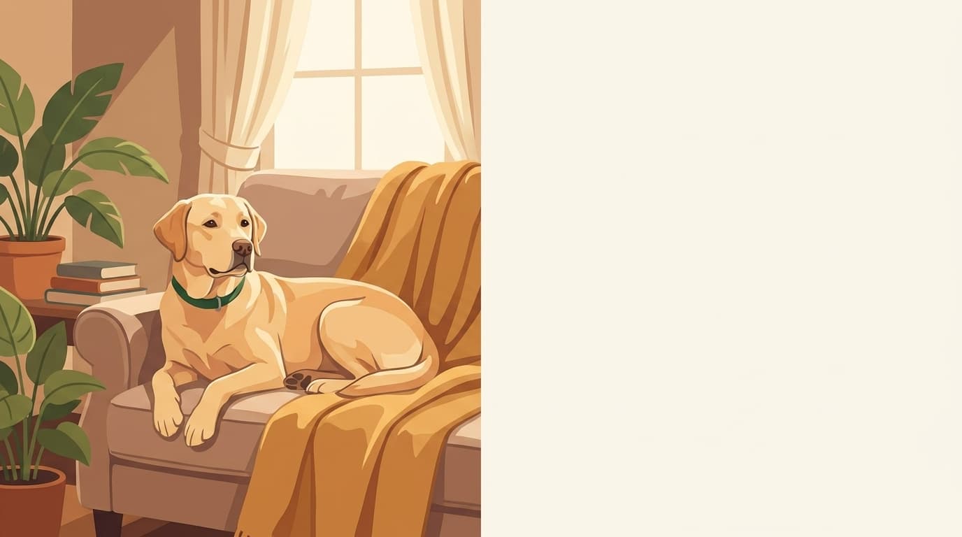 Symbolische Illustration: ein gesunder Hund sitzt ruhig und aufmerksam in weichem Licht. Keine fachliche Aussage.