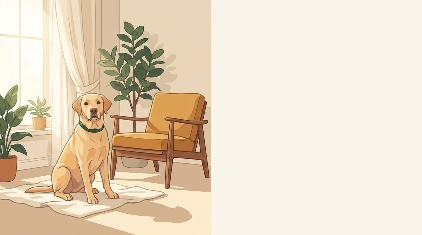 Symbolische Illustration: ein gesunder Hund sitzt ruhig und aufmerksam in weichem Licht. Keine fachliche Aussage.