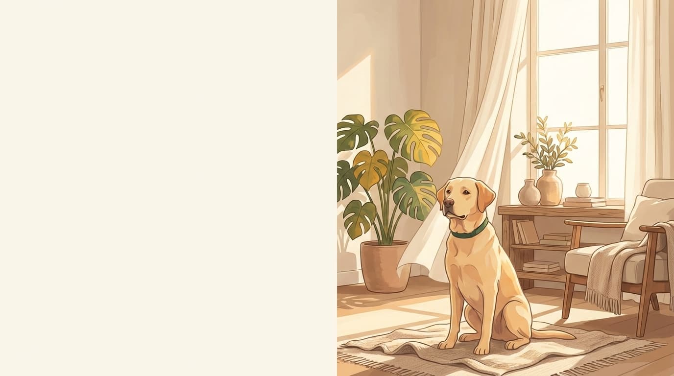 Symbolische Illustration: ein gesunder Hund sitzt ruhig und aufmerksam in weichem Licht. Keine fachliche Aussage.