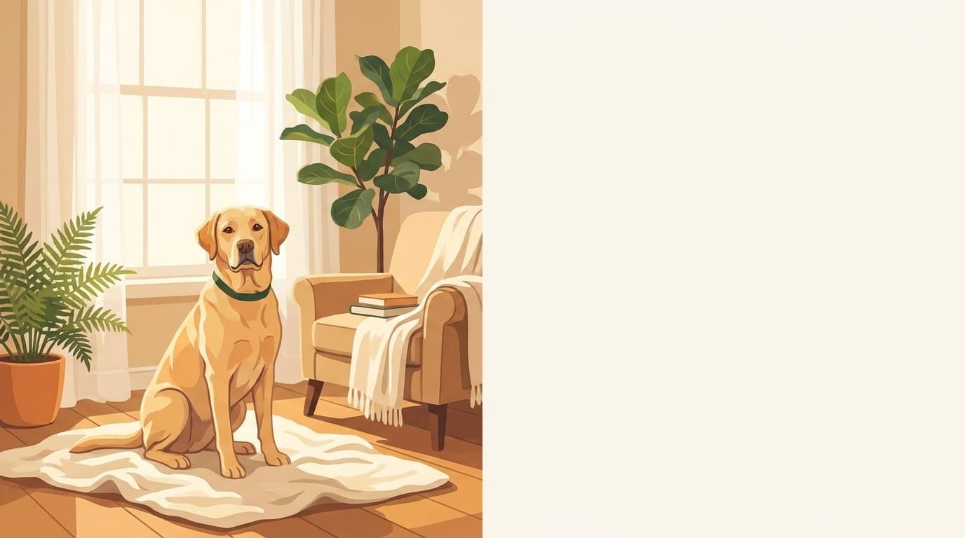Symbolische Illustration: ein gesunder Hund sitzt ruhig und aufmerksam in weichem Licht. Keine fachliche Aussage.