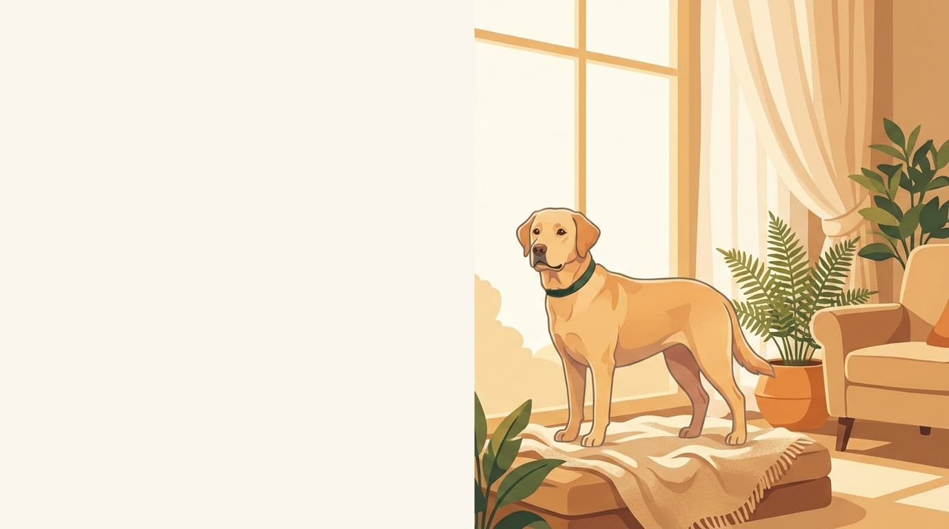 Symbolische Illustration: ein gesunder Hund sitzt ruhig und aufmerksam in weichem Licht. Keine fachliche Aussage.
