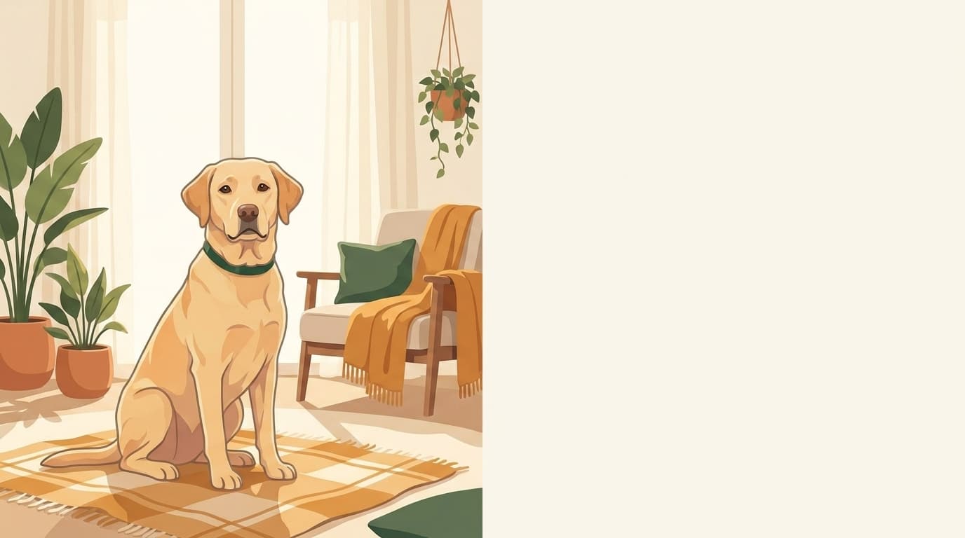 Symbolische Illustration: ein gesunder Hund sitzt ruhig und aufmerksam in weichem Licht. Keine fachliche Aussage.