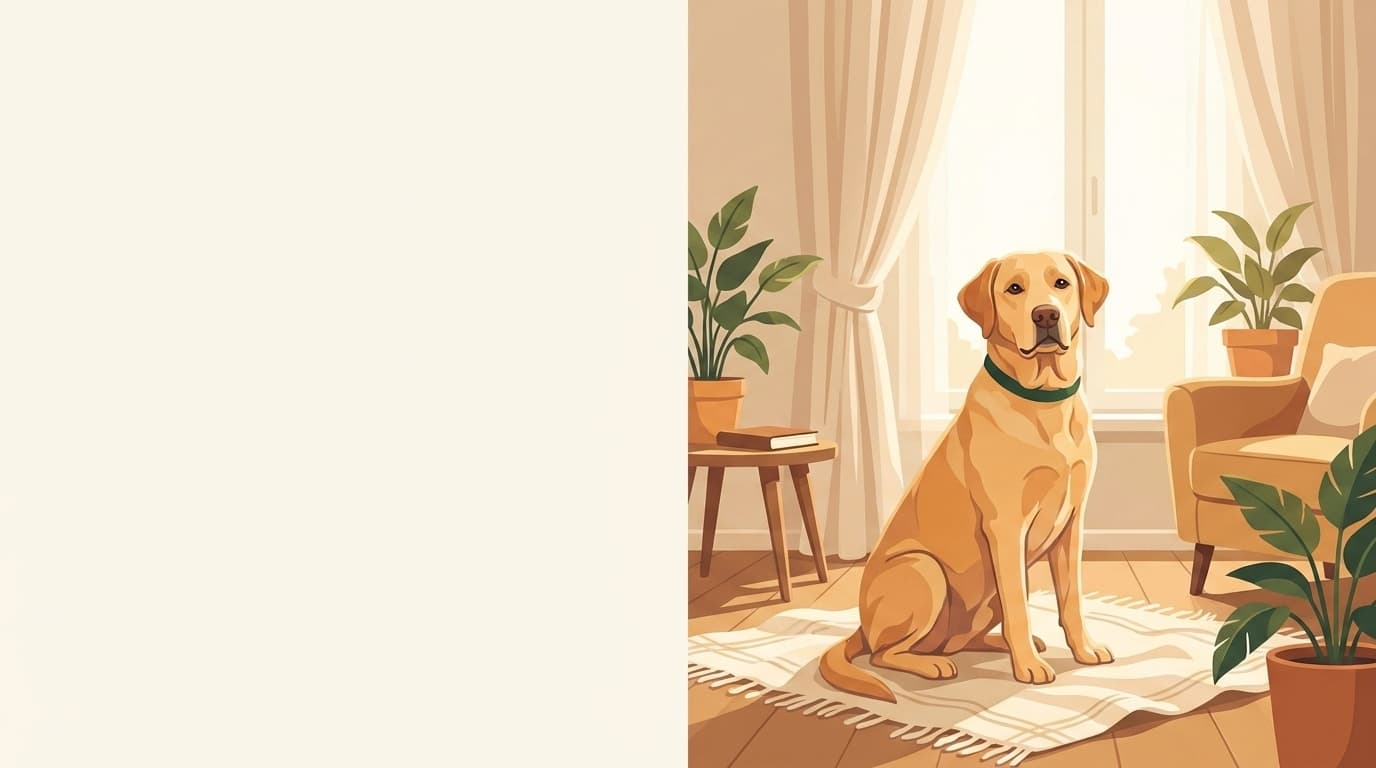 Symbolische Illustration: ein gesunder Hund sitzt ruhig und aufmerksam in weichem Licht. Keine fachliche Aussage.