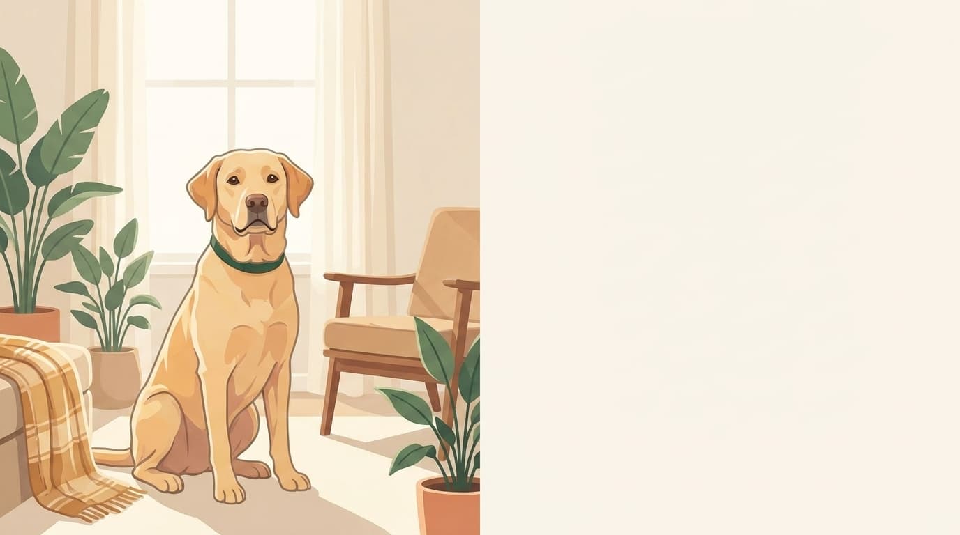 Symbolische Illustration: ein gesunder Hund sitzt ruhig und aufmerksam in weichem Licht. Keine fachliche Aussage.