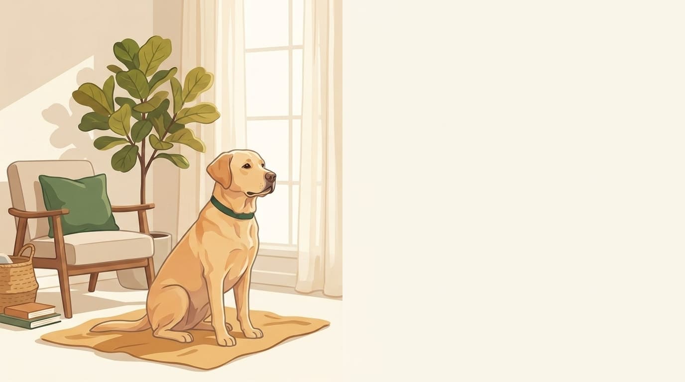 Symbolische Illustration: ein gesunder Hund sitzt ruhig und aufmerksam in weichem Licht. Keine fachliche Aussage.