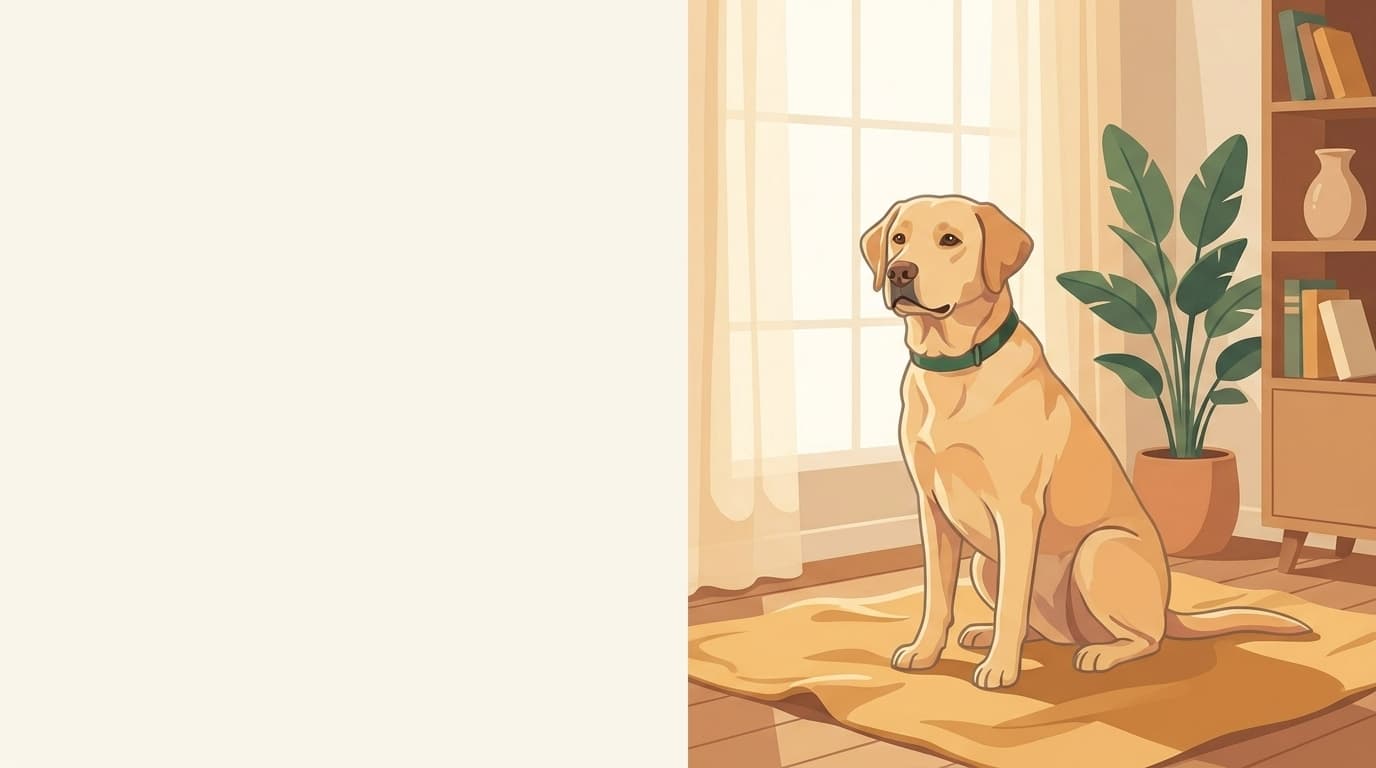 Symbolische Illustration: ein gesunder Hund sitzt ruhig und aufmerksam in weichem Licht. Keine fachliche Aussage.
