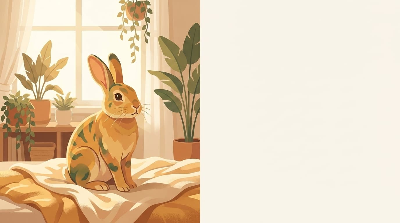 Symbolische Illustration: ein gesundes Kaninchen sitzt ruhig in weichem, warmem Licht. Keine fachliche Aussage.