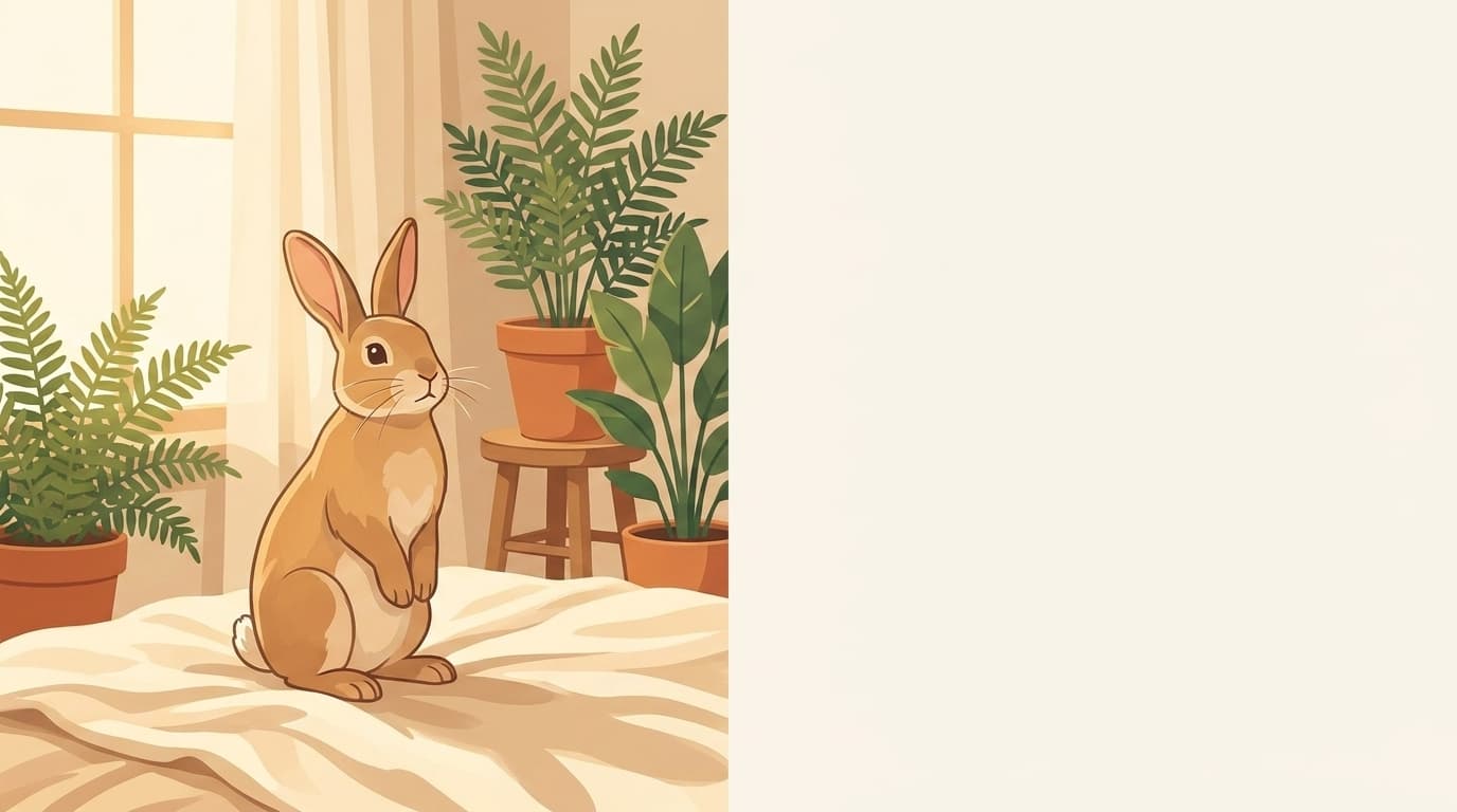 Symbolische Illustration: ein gesundes Kaninchen sitzt ruhig in weichem, warmem Licht. Keine fachliche Aussage.