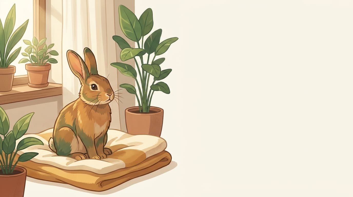 Symbolische Illustration: ein gesundes Kaninchen sitzt ruhig in weichem, warmem Licht. Keine fachliche Aussage.