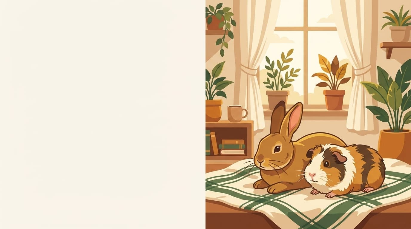 Symbolische Illustration: ein Kaninchen und ein Meerschweinchen ruhen ruhig nebeneinander. Keine fachliche Aussage.